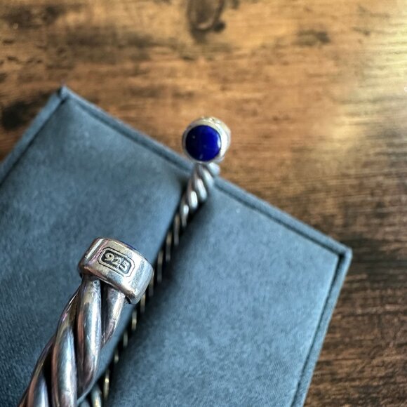 David Yurman Cable Cuff Bracelet w/ Sterling Silver & Lapis Lazuli - Medium - Picture 12 of 16